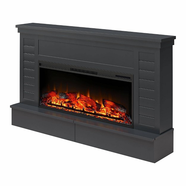 Hathaway Wide Shiplap Mantel With Linear Electric Fireplace And Storage Drawers Black Room amp Joy