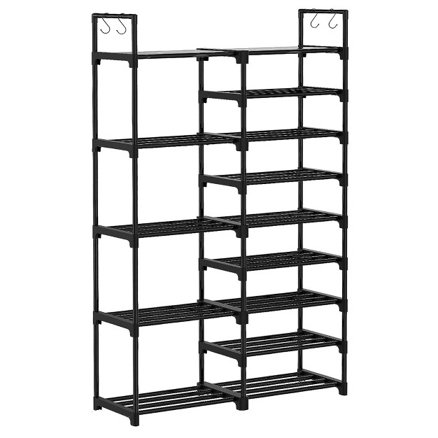 Wowlive 9 tier Large Stackable Metal Shoe Rack Shelf Storage Tower Unit Cabinet Organizer For Closets Fits 30 To 35 Pairs Black