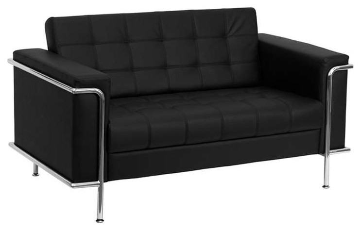 Black Bonded Leather Loveseat   Modern   Loveseats   by Homesquare  Houzz