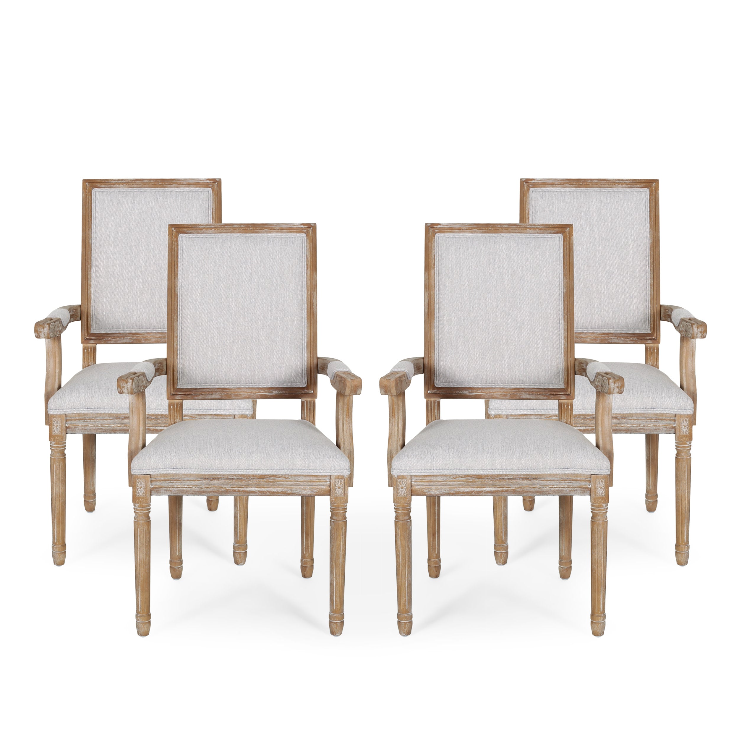 Ashlyn French Country Fabric Upholstered Wood Dining Chairs, Set of 4