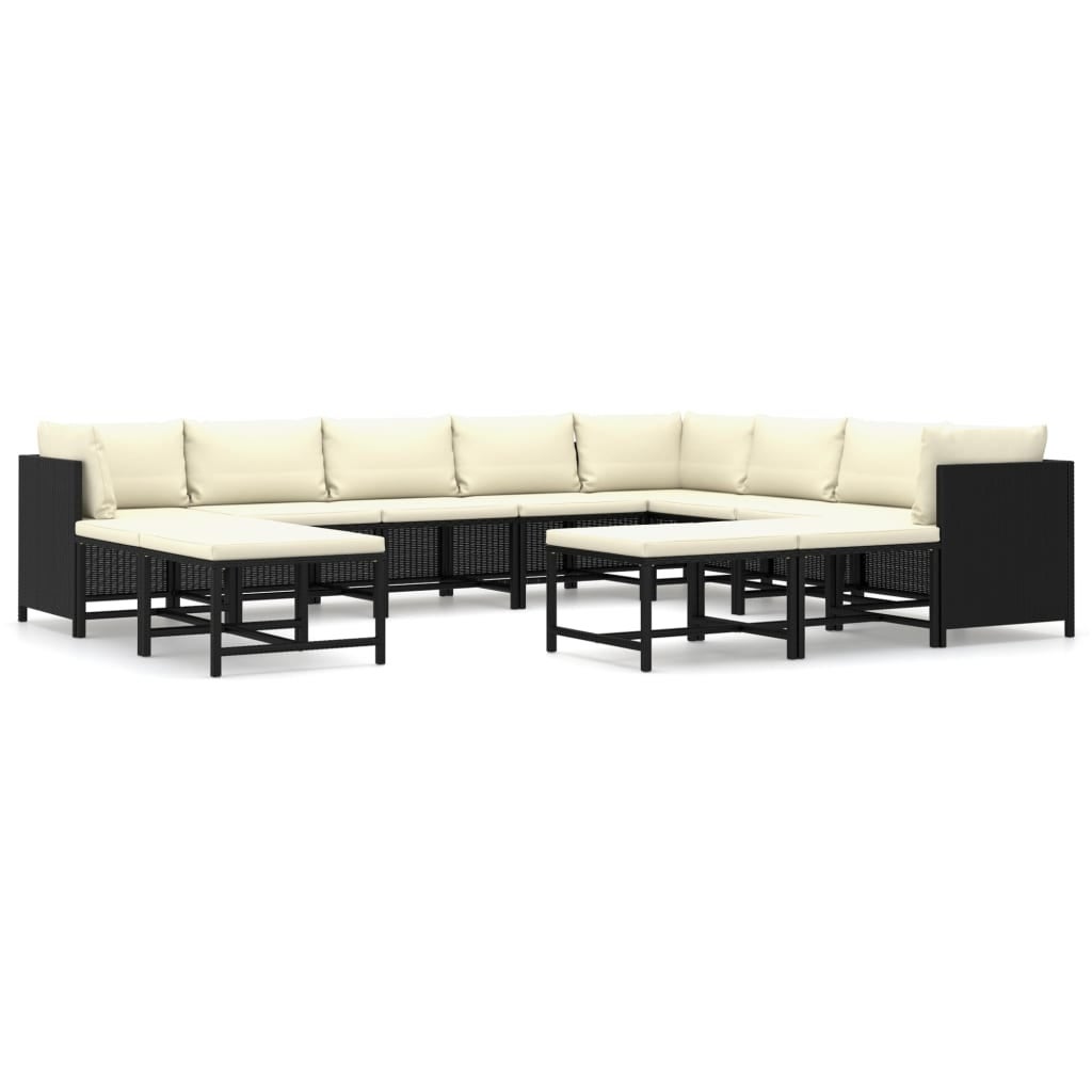 12 Piece Patio Lounge Set with Cushions Poly Rattan Black - Overstock - 35284284