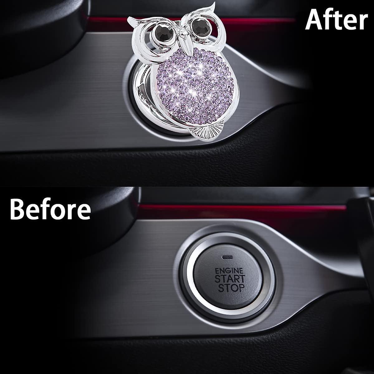 Bling Owl Crystal Car Engine Lgnition Start Stop Button Cover， Diamond Rhinestone Push To Start Button Key Protective Decal (purple)