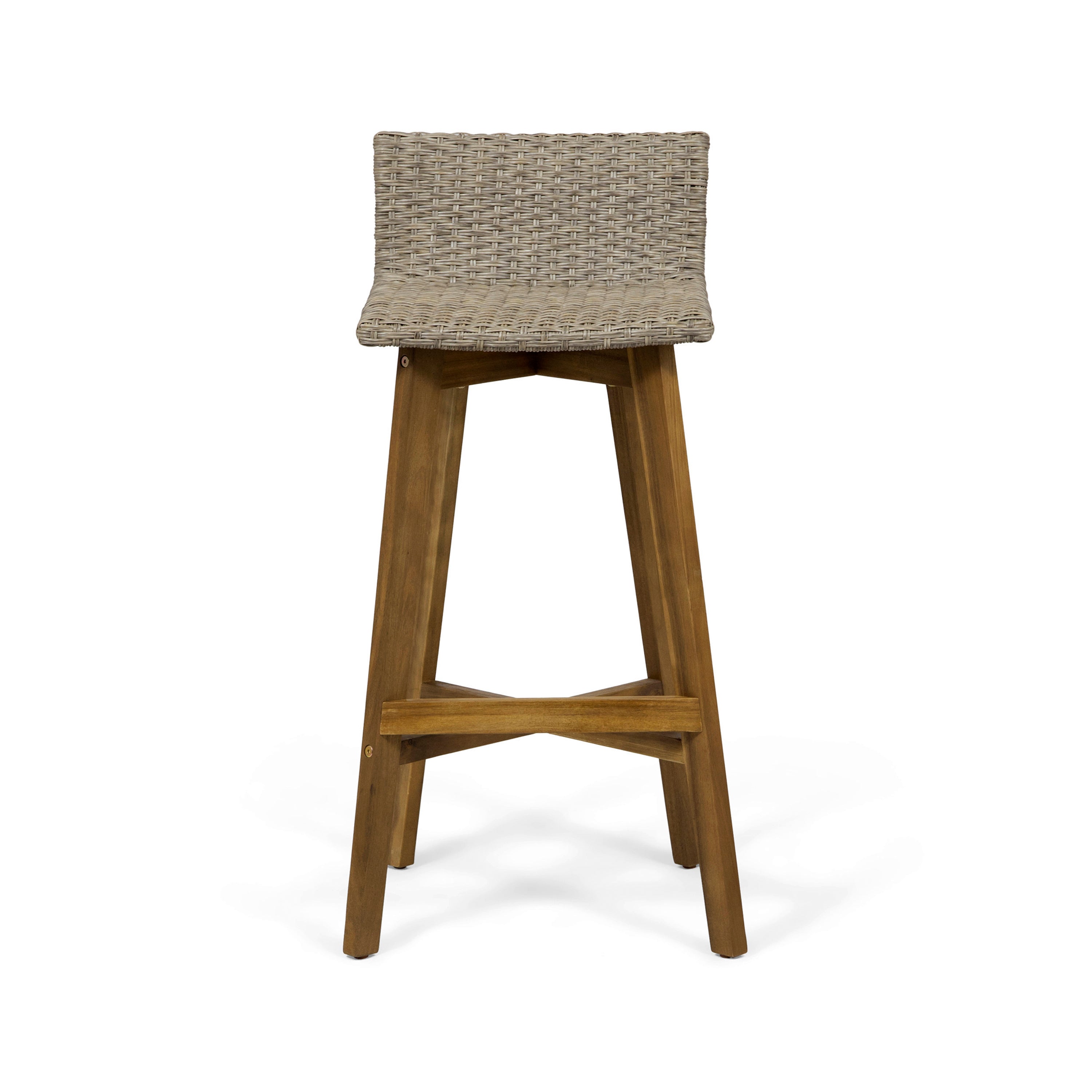 Jessie Outdoor Wood & Wicker Barstools (Set of 4)