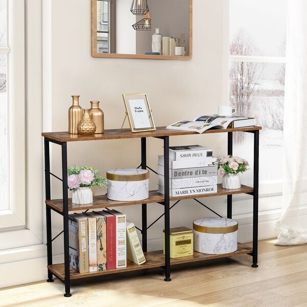 3-Tier Console Sofa Table， Industrial Foyer Table for Living Room， Entry Way， Hallway， Rustic Brown RT - 44.5