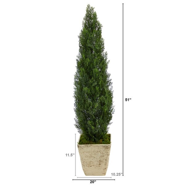 51 Cedar Artificial Tree in Country White Planter (Indoor/Outdoor)