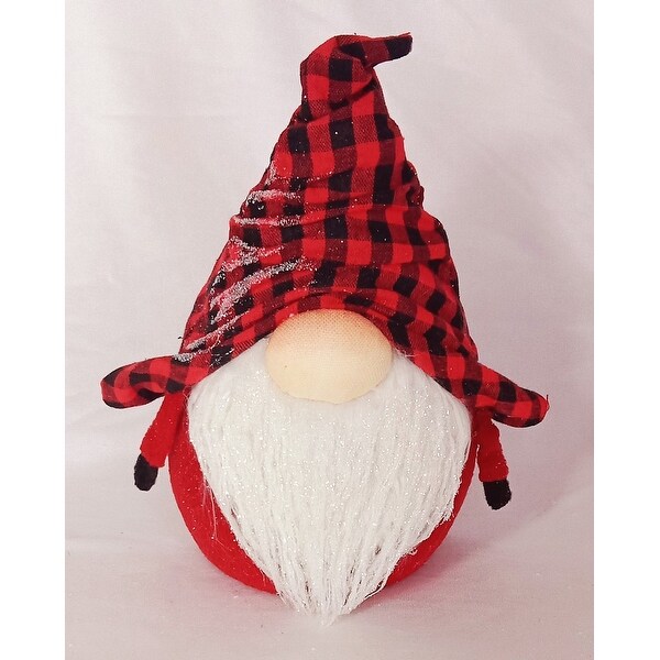 Gnome In Red And Black Buffalo Check Hat Decoration