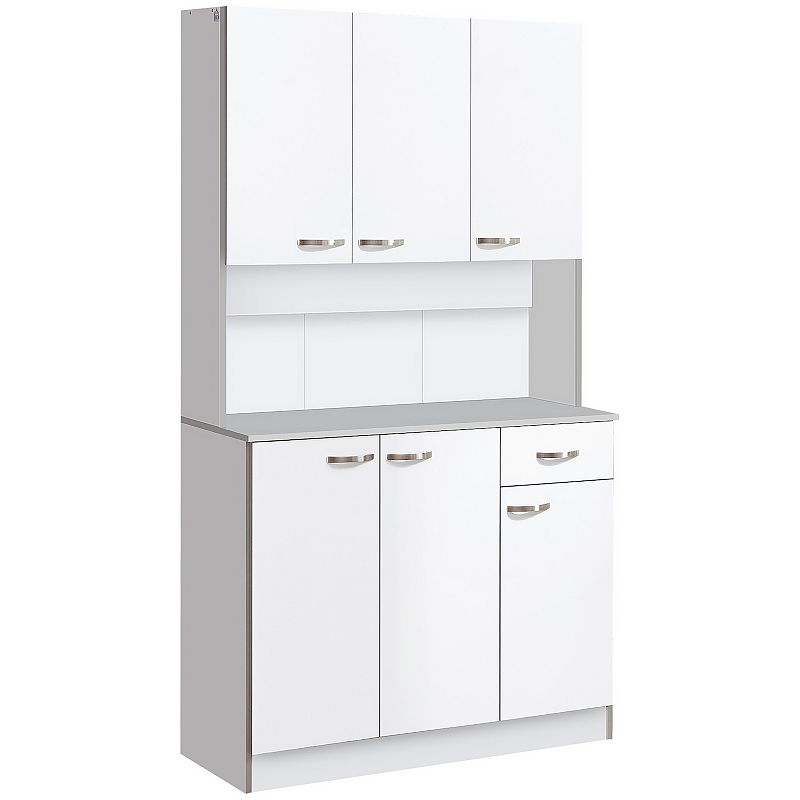 HOMCOM 71 Freestanding Kitchen Buffet Hutch Cupboard with 6 Doors 3 Adjustable Shelves and 1 Drawer White