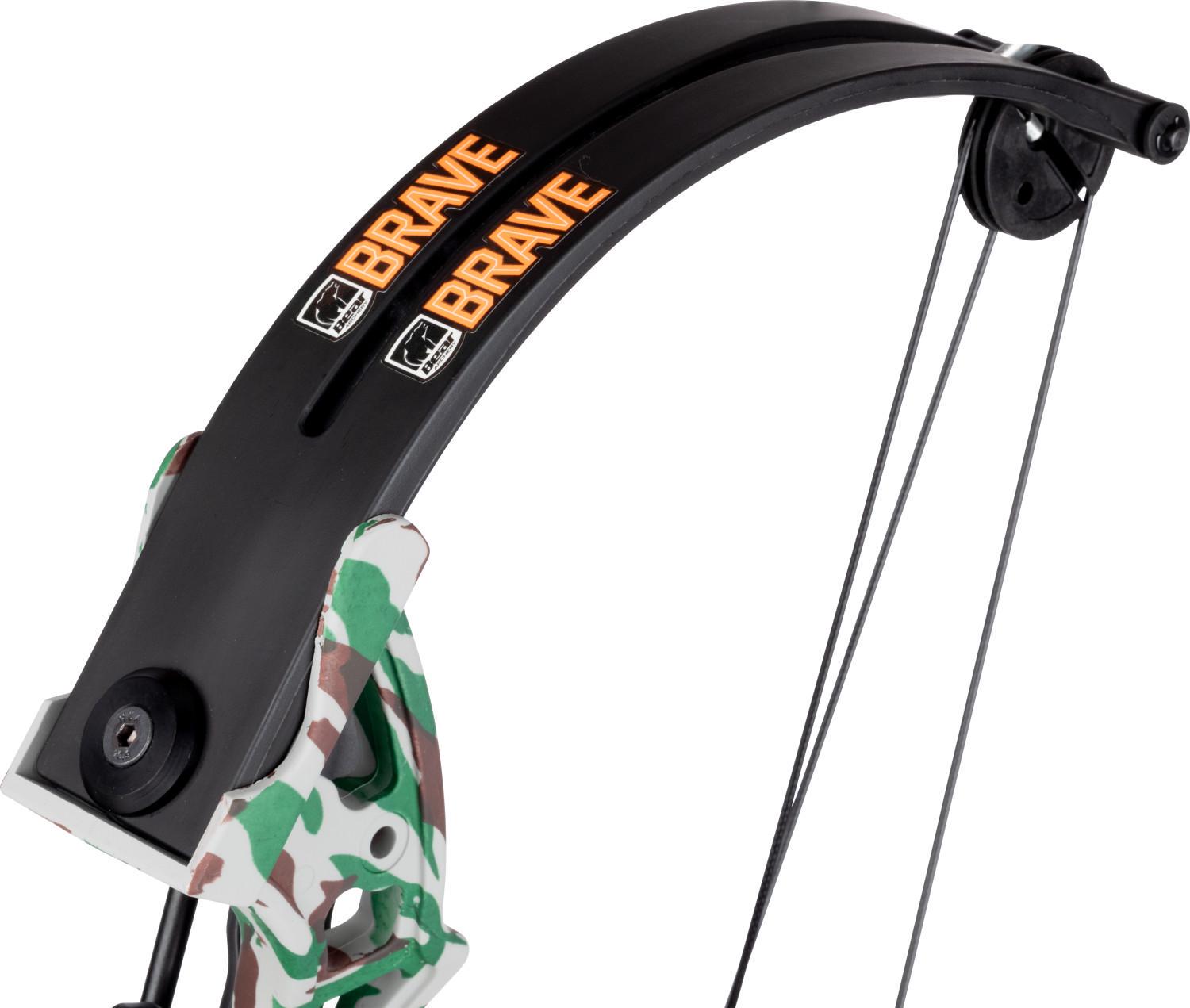 Bear Archery Brave Youth Bow Includes Whisker Biscuit， Arrows， Armguard， and Arrow Quiver Recommended for Ages 8 and Up a  Camo