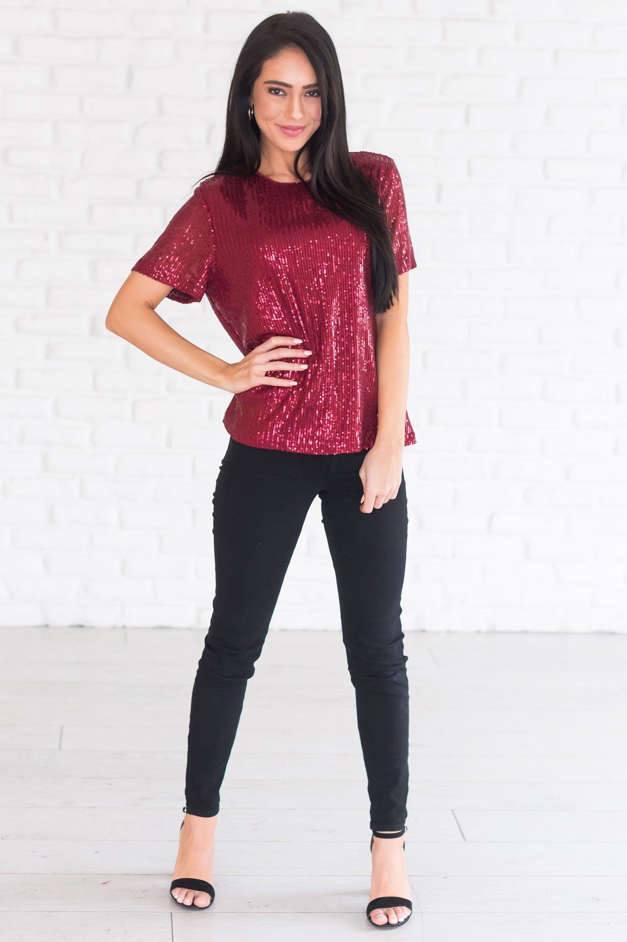 Love Actually Modest Sequin Blouse