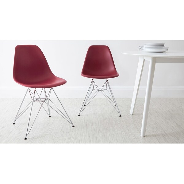 Set of 2 Modern Color Pyramid Seat Height DSW Molded Armless Plastic Dining Room Chairs Chrome Wire Eiffel Dowel Legs