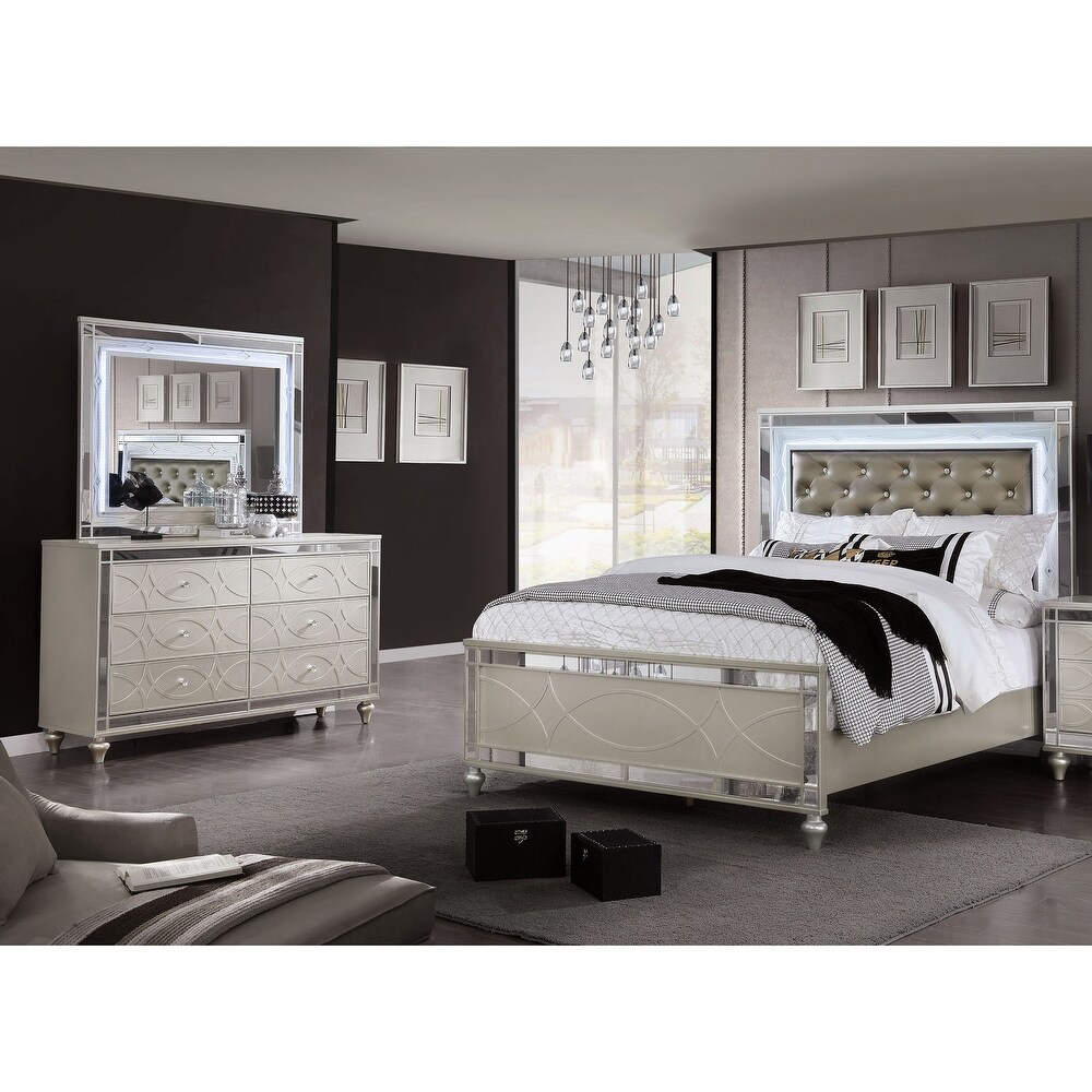 Briscoe Transitional Silver Wood LED 2 Piece Panel Bed and Dresser Set by Furniture of America