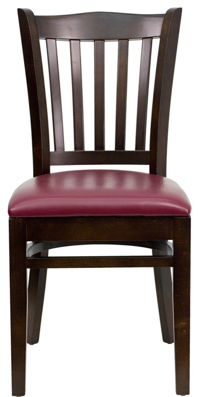 HERCULES Vertical Slat Back Walnut Wood Restaurant Chair   Burgundy Vinyl Seat   Transitional   Dining Chairs   by Global Discount Store LLC  Houzz