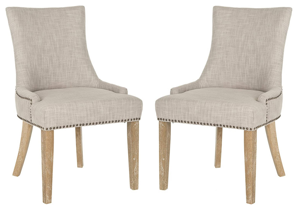 Set of 2 Dining Chair  Hourglass Shaped Back With Brass Nailhead Trim  Grey   Farmhouse   Dining Chairs   by Declusia  Houzz