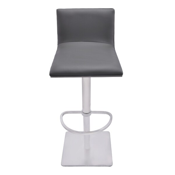 Adjustable Grey Faux Leather Walnut and Stainless Swivel Bar Stool - 41