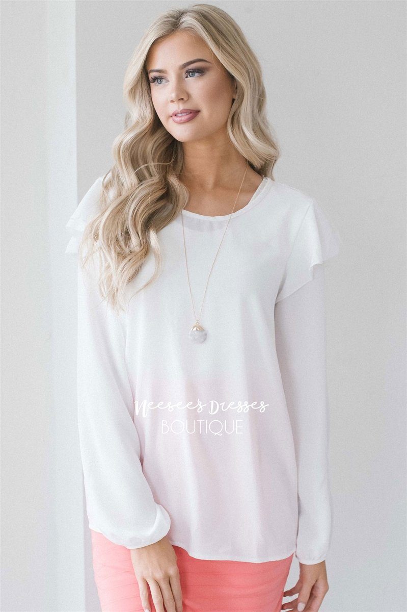 White Double Ruffle Sleeve Blouse