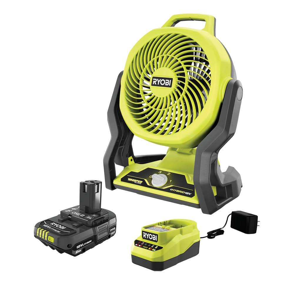 RYOBI ONE+ 18V Cordless Hybrid WHISPER SERIES 7-1/2 in. Fan Kit with 2.0 Ah Battery and Charger PCL811KN