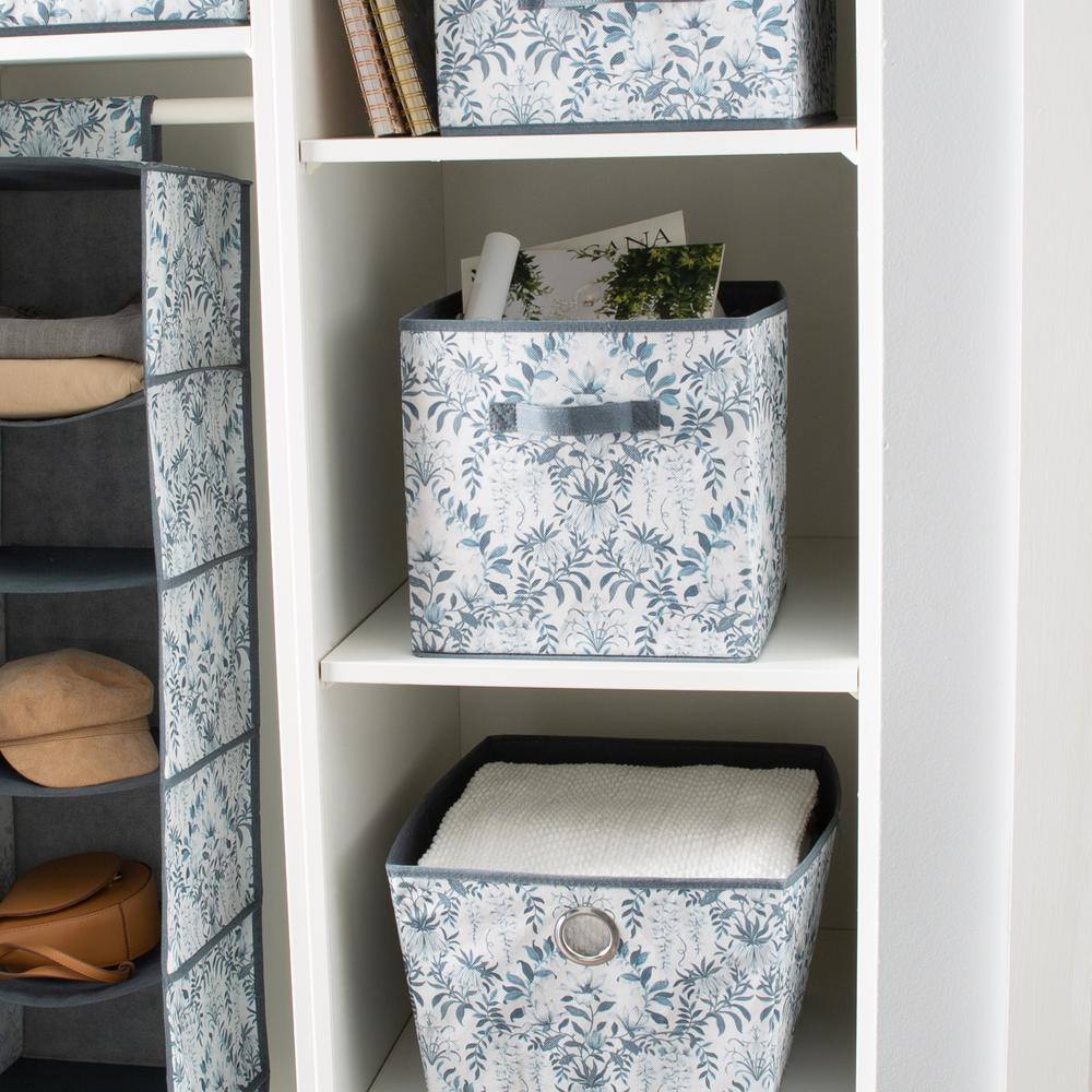 Laura Ashley Blue Collapsible 12 in. Cube Storage Bin in Parterre LA-95830