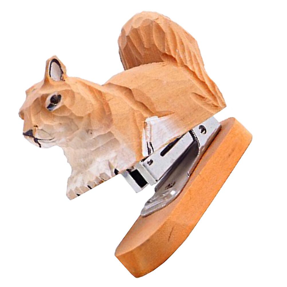 Wooden Animal Stapler Squirrel Stapler Desktop Wood Carving Statue Sculpture