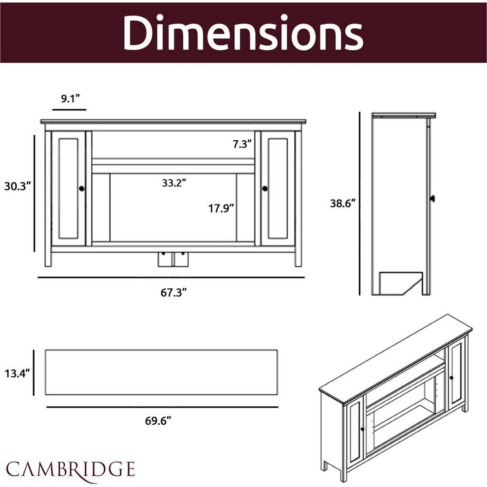 Cambridge Somerset 70 in. Black Electric Fireplace TV Stand in Multi-Color with LED Flame Driftwood Log Display and Remote Control CAM6938-2COF