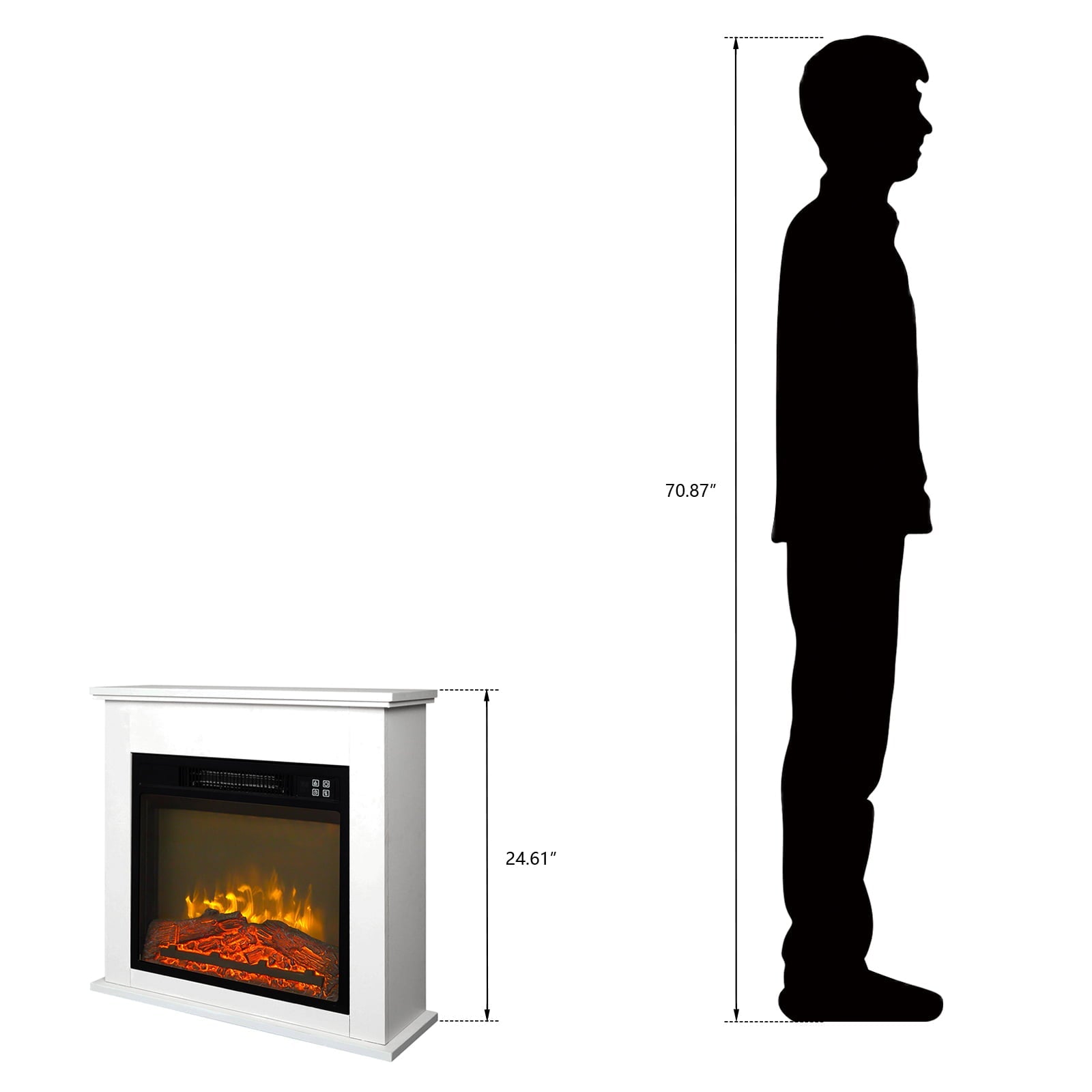 ZOKOP 18" Electric Fireplace Wall/Corner White Wood Cabinet Style w/Remote Control