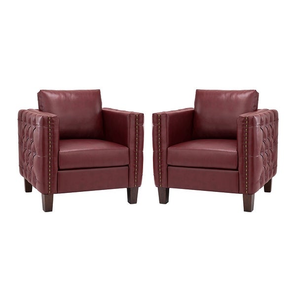 Pr Comfy Nailhead Trim with Tufted Arms Club Chair Set of 2 by HULALA HOME