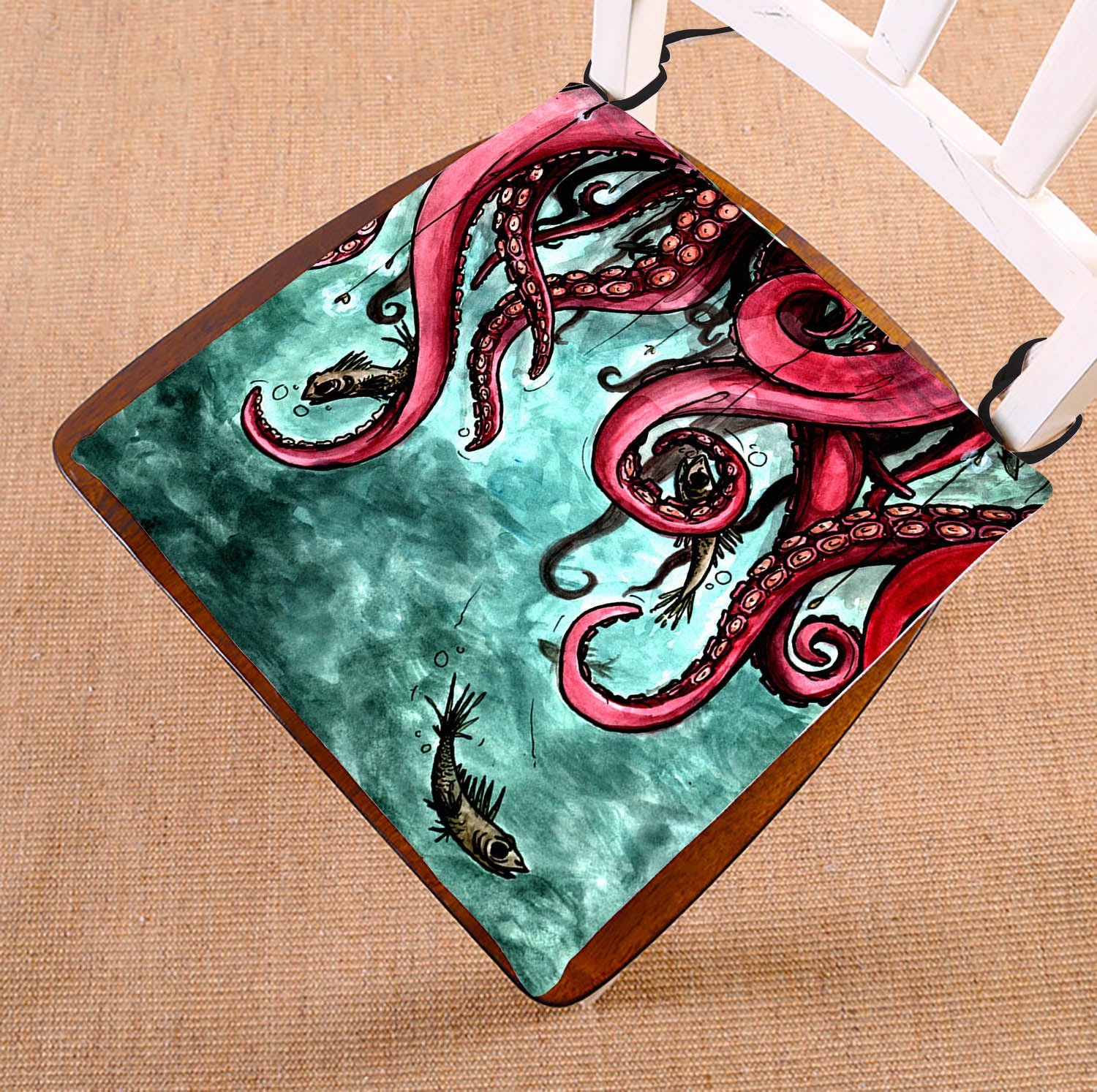 GCKG Octopus Chair Cushion，Unique Octopus Abstract Art Chair Pad Seat Cushion Chair Cushion Floor Cushion with Breathable Memory Inner Cushion and Ties Two Sides Printing 16x16 inch