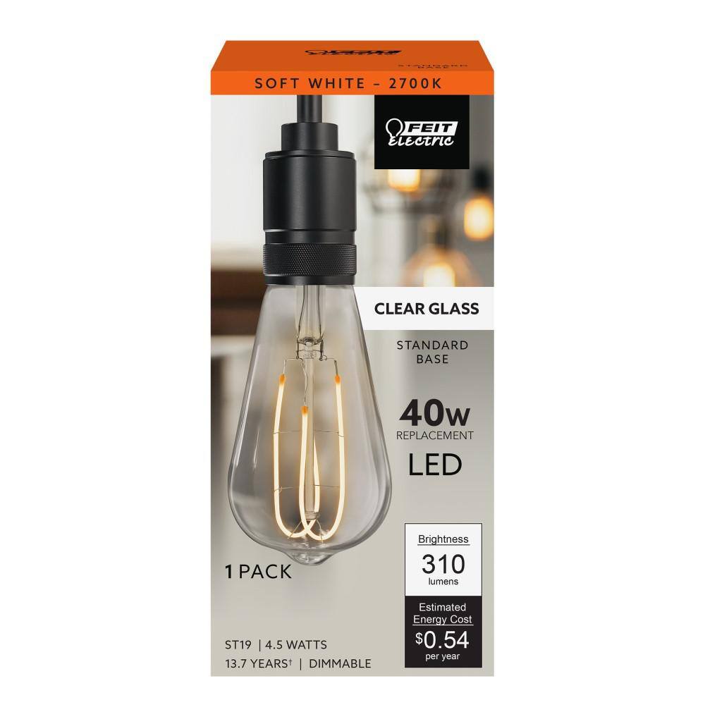 Feit Electric 40-Watt Equivalent ST19 Dimmable M Shape Filament Clear Glass Vintage Edison LED Light Bulb Soft White ST1940MCL927CAHDRP