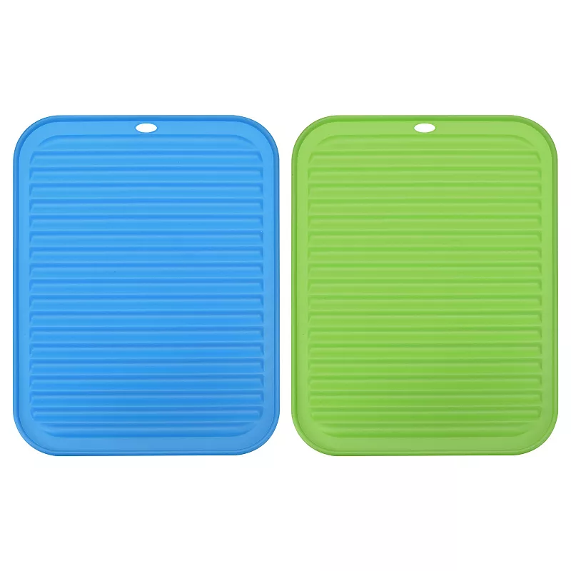 2 Pcs 12 x 9 Sink Drain Pad Silicone Dish Drying Mat Set