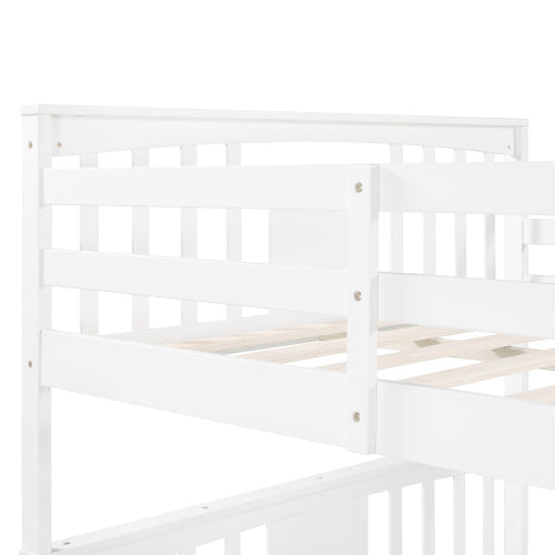 Churanty Wooden Full Over Full Bunk Bed with Safety Guardrail and Sturdy Ladder for Bedrooms Guest Rooms Dorms,White