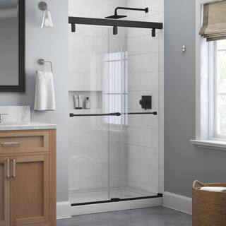 Delta Everly 48 in. x 71-12 in. Mod Semi-Frameless Sliding Shower Door in Matte Black and 14 in. (6mm) Clear Glass SD4511047