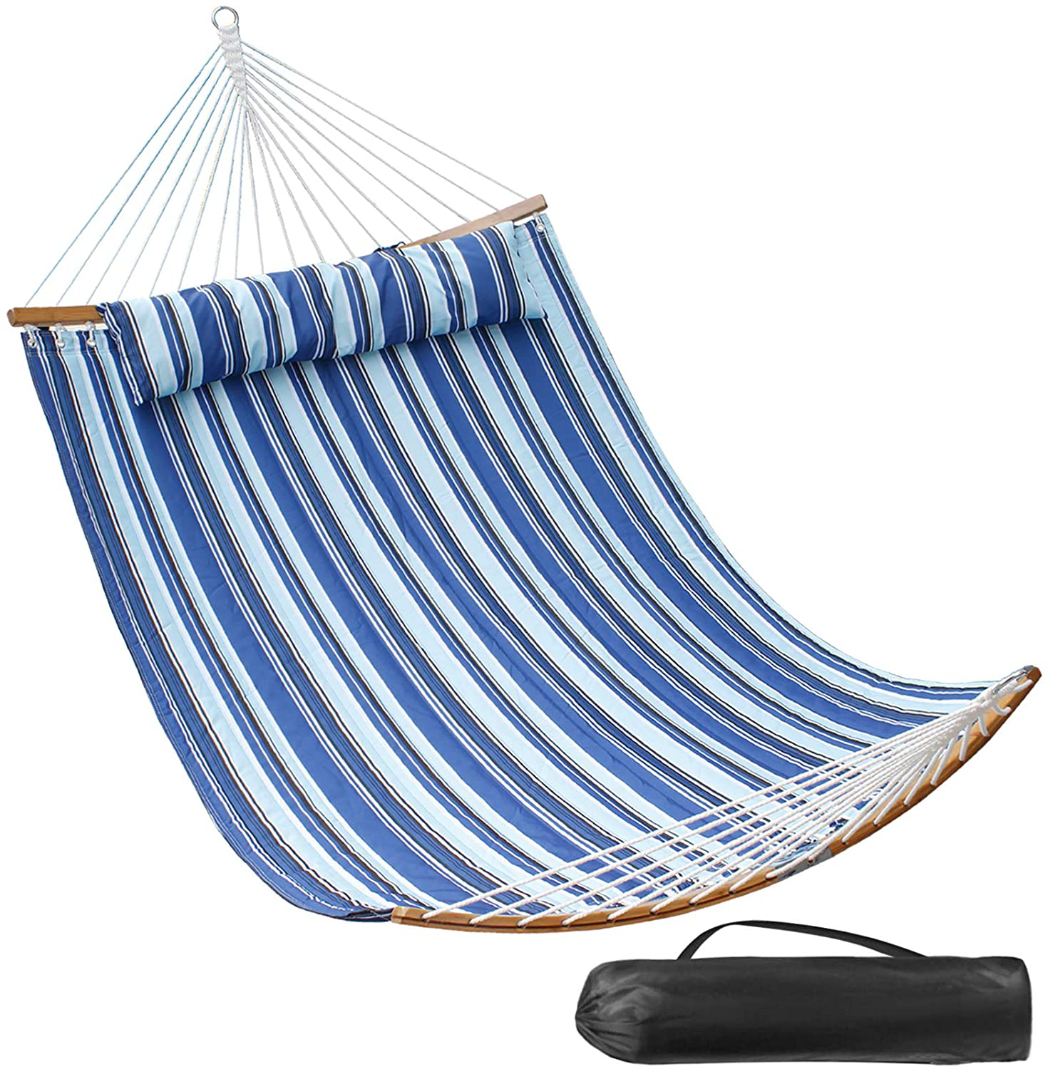 SUNNY GUARD 11FT Double Hammock Quilted Fabric Curved-Bar Bamboo＆Detac