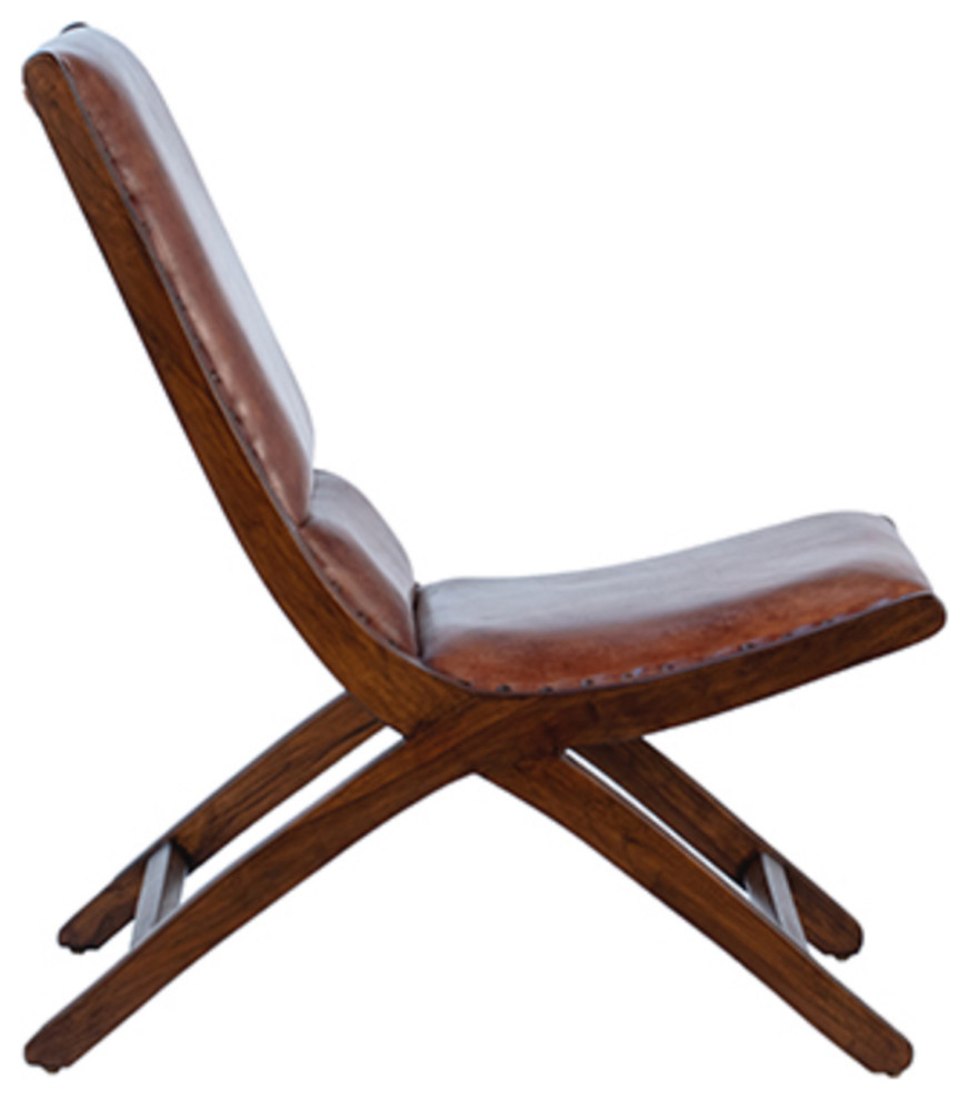 Brown Teak  ampLeather Lounge Chair   Midcentury   Armchairs And Accent Chairs   by Design Mix Furniture  Houzz