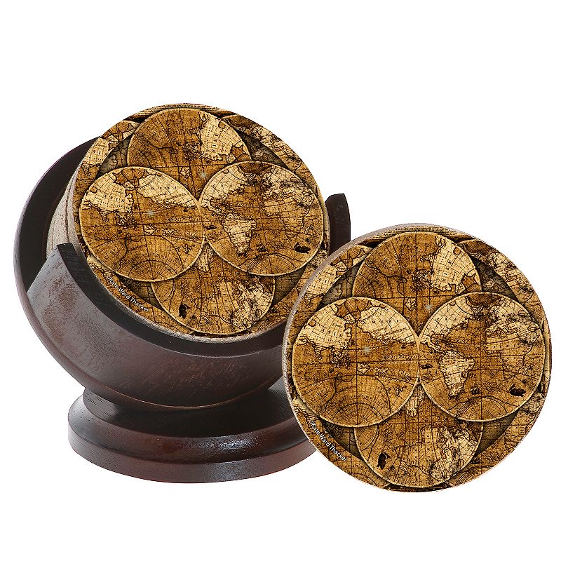 Thirstystone 4-pc. World Map Coaster Set with Pedestal Holder