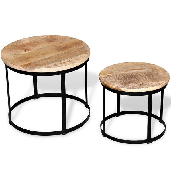 vidaXL Two Piece Coffee Table Set Rough Mango Wood Round 15.7