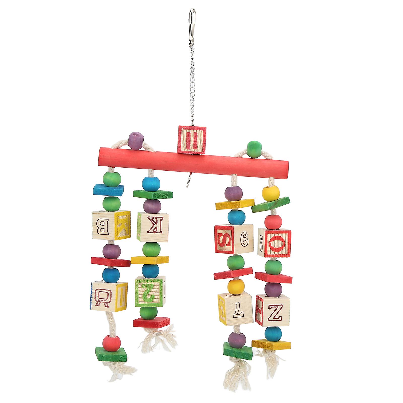 Bird Block Chewing Toy Colorful Food Grade Wooden Bird Cage Hanging Toy For Medium Large Parrots