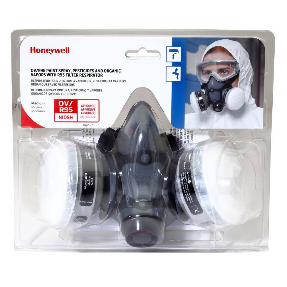 Honeywell RAP-74028 5500 Half Mask wOVR95 CartridgeFilters PaintPesticide Respirator Large RAP-74028