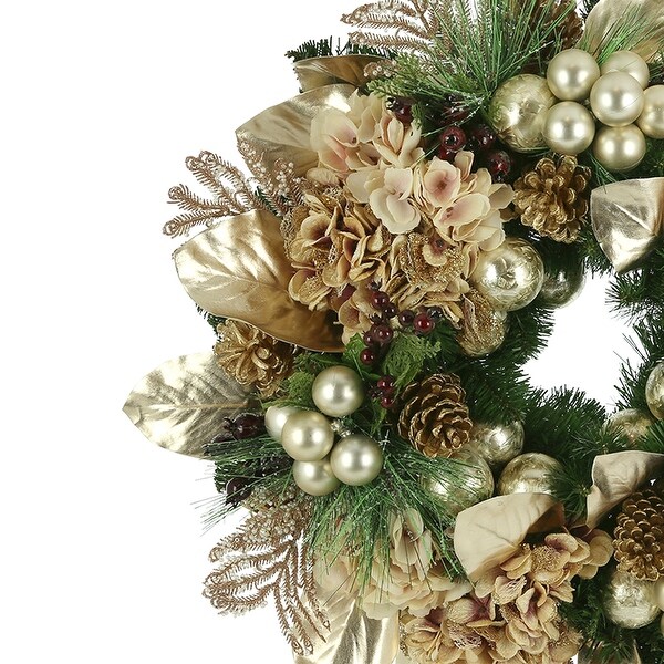 30 Hydrangea Christmas Holiday Wreath with Beaded Leaves