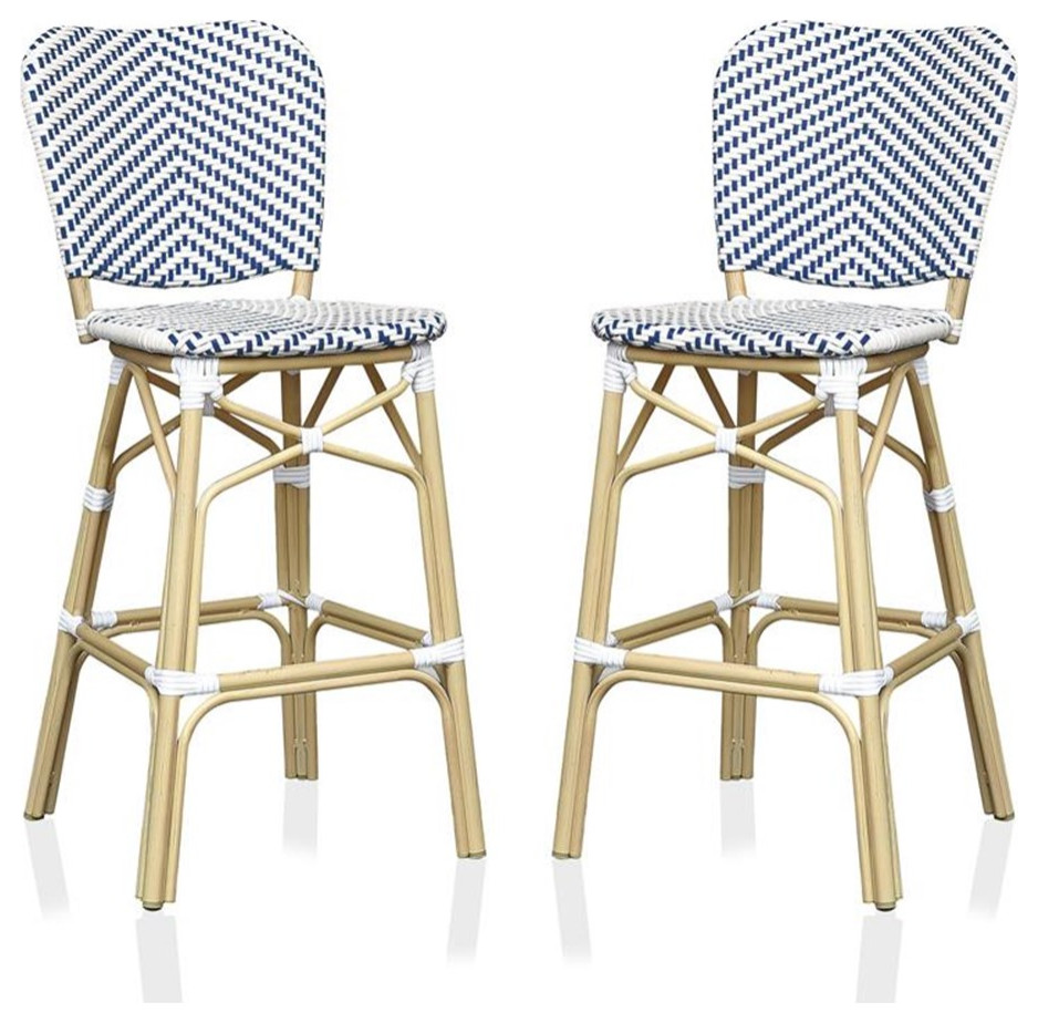 Afuera Living Aluminum Patio Bar Chair in Navy Finish (Set of 2)   Tropical   Outdoor Bar Stools And Counter Stools   by Homesquare  Houzz