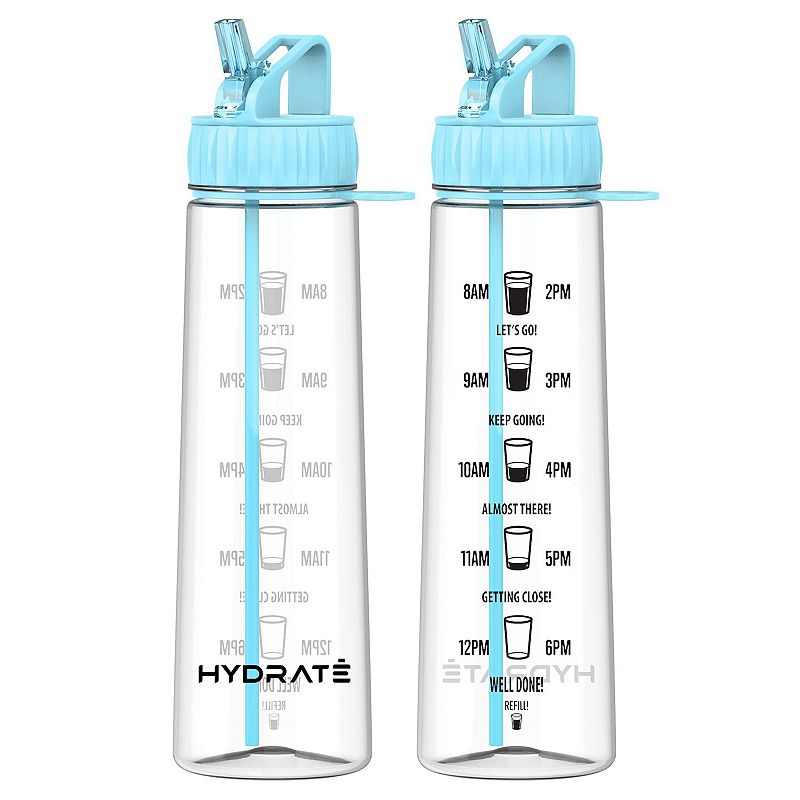 Motivational Water Bottle with Straw and Time Markings， BPA Free， Drop Proof Sports Bottle for Gym， Extra Strong Material