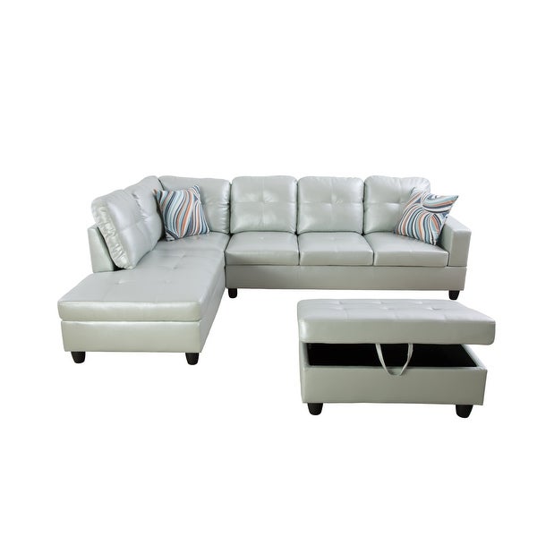 3-Pieces Sectional Sofa Set，Left Facing Silver Green(09520A)