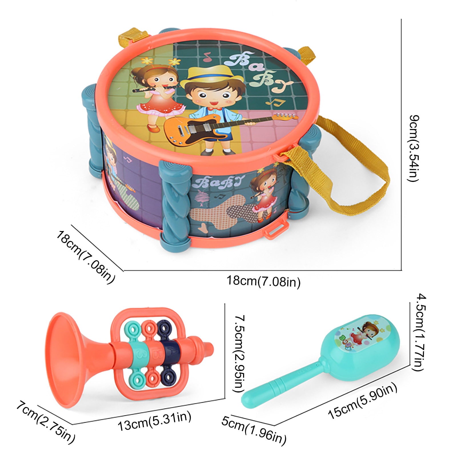 Children Drum Toys Toddler Musical Instruments Shakers Percussion Tambourine Set