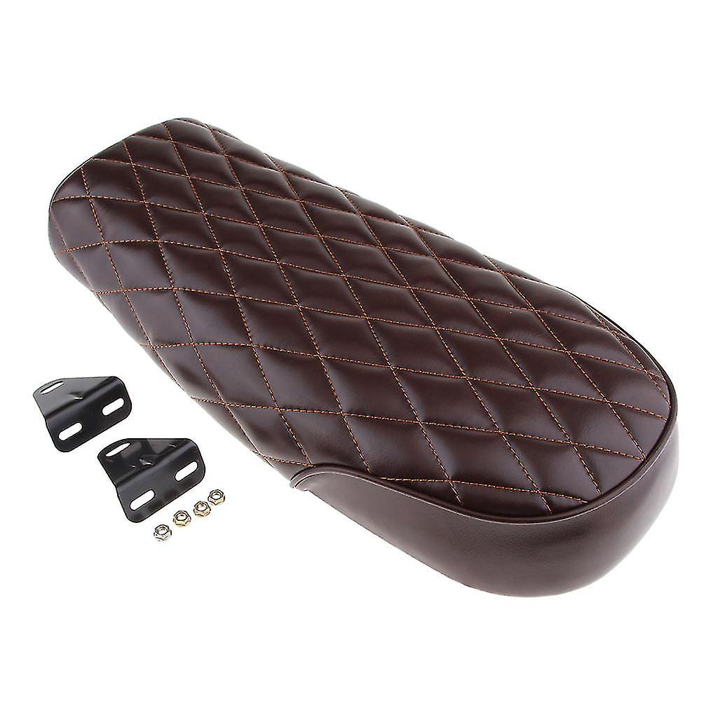 Brown Flat Brat Universal Seat Cafe Racer Vintage Cushion With Mounting Bracket