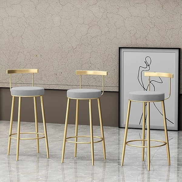 (2PCS) Bar Stool， Breakfast Kitchen Counter Gold Backrest Bar Stools Metal Round Upholstered Bar Chairs - as picture