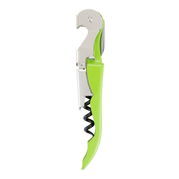 True Truetap Lime Green Double Hinged Waiter s Corkscrew Stainless Steel Wine Key With Foil Cutter