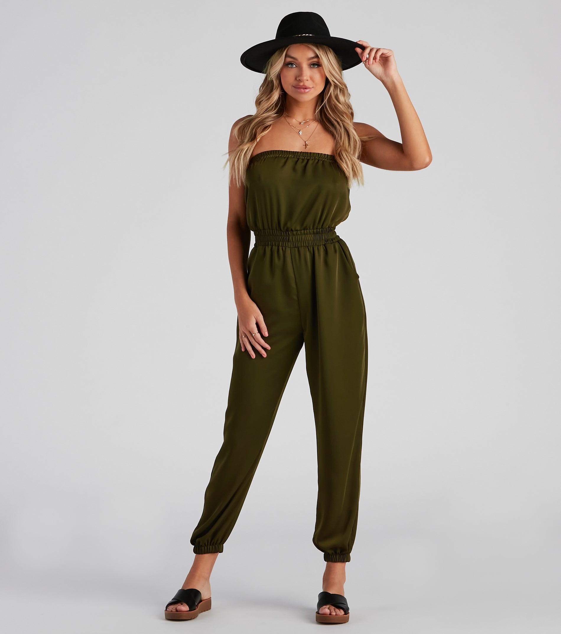 Sleek Strapless Satin Jumpsuit