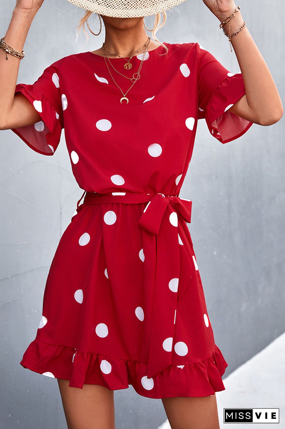 Polka Dots Short Sleeve Shorts Jumpsuit Wholesale