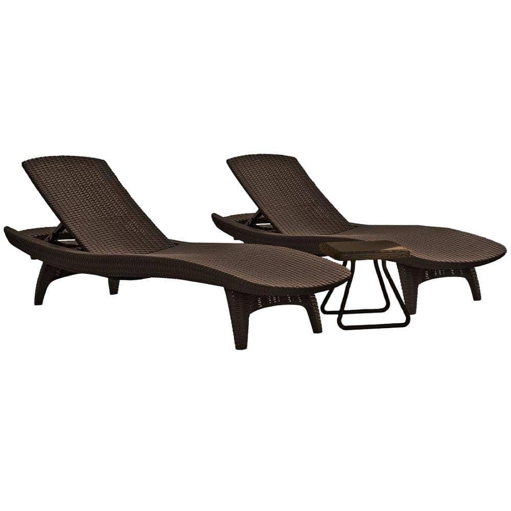 Keter Pacific Whiskey Brown AllWeather Adjustable Resin Patio Chaise Lounger with Side Table