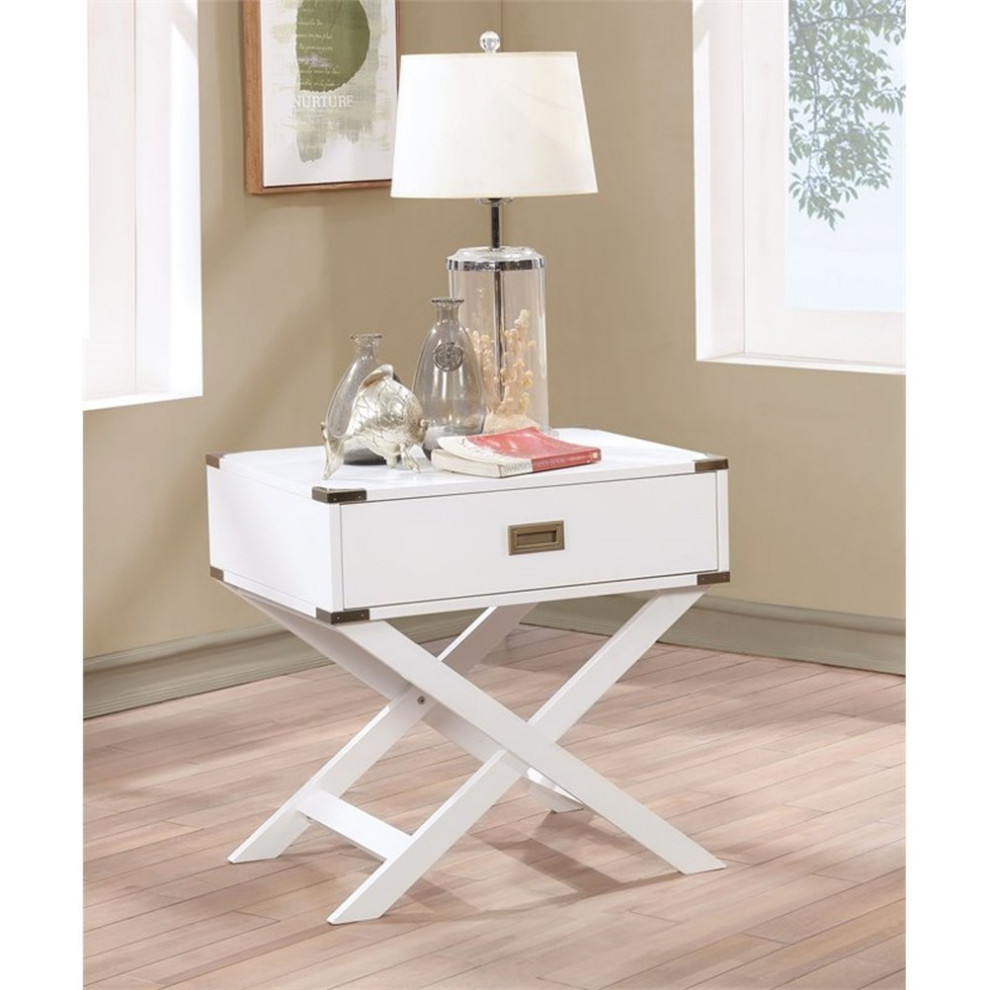 Bowery Hill Contemporary Wood X Shape Legs End Table in White   Transitional   Side Tables And End Tables   by Homesquare  Houzz