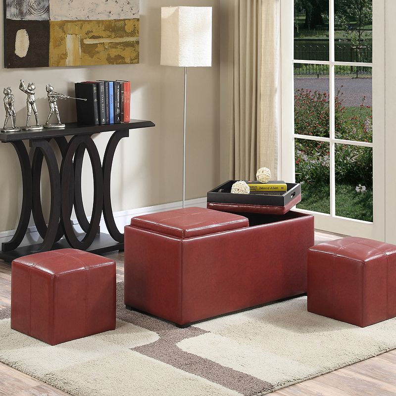 Simpli Home Avalon Faux-Leather Rectangular Storage Ottoman 5-piece Set