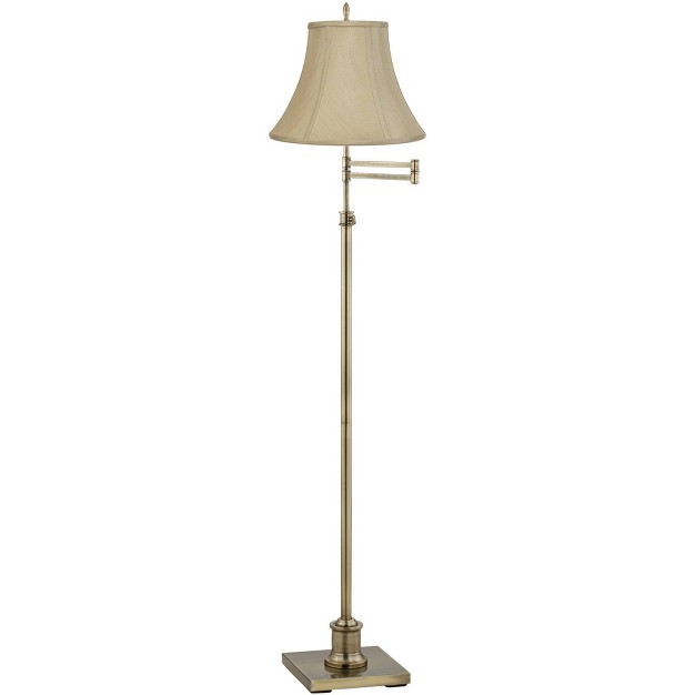 Tall Antique Brass Imperial Taupe Fabric Bell Shade For Living Room Reading Bedroom